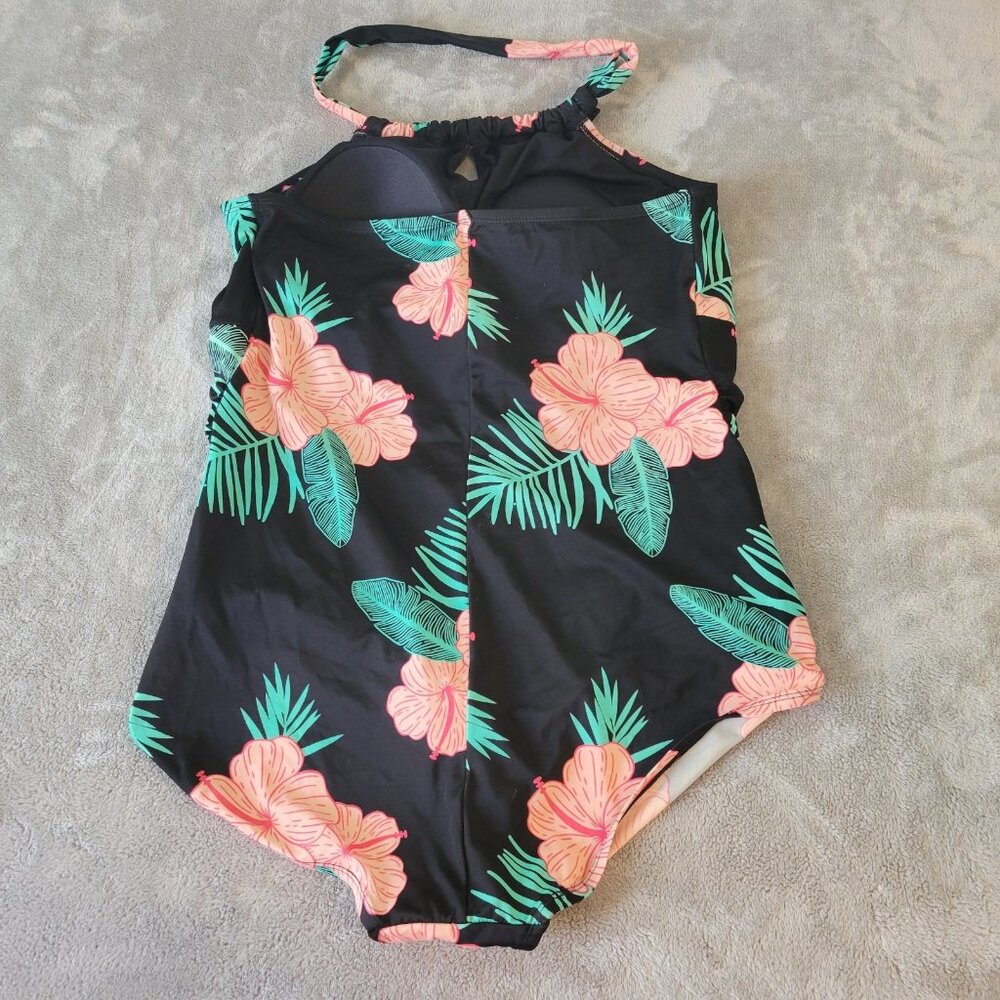 Crane Womens Swimsuit XXL Plus One Piece Halter Keyhole Pink Black FLO97E - Picture 4 of 12